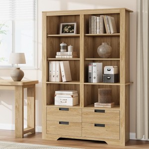 Farmhouse Bookshelf with Storage Shelves, 72" Tall Floor Standing Bookcase with 4 Drawers, Freestanding for Bedrooms, Offices and Living Room - 1 of 4