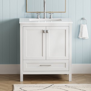 GlasFlength Bathroom Storage Cabinets, Freestanding, Open shelving Bathroom Vanity，Assembly Required, White, 29.8"*19.1"*34.75" - 1 of 4