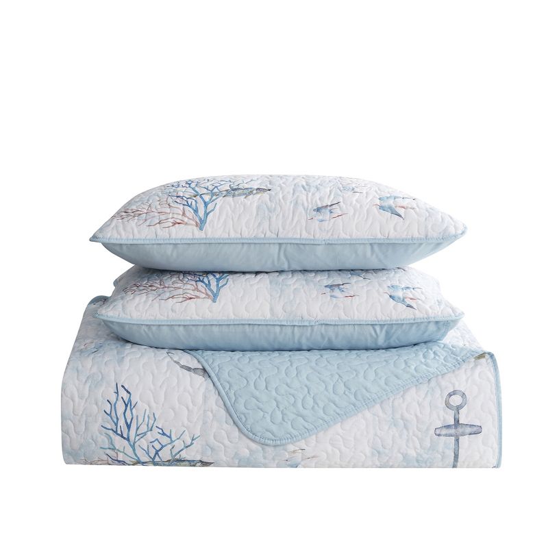 Ocean Breeze 3pc Quilt and Sham Embroidered Soft and Luxurious Set by Sweet Home Collection™, 2 of 7