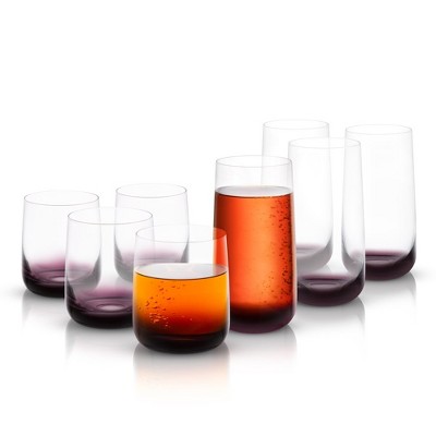 JoyJolt Black Swan Rocks Glass And Highball Glass Collection - Set of 8 Premium Crystal Glassware