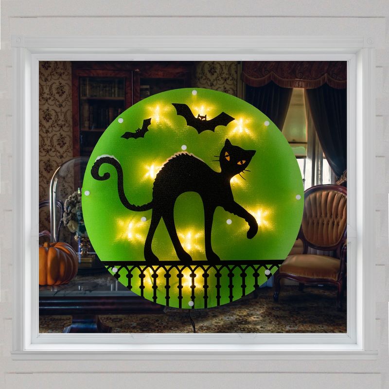 Northlight 13.75" Lighted Black Cat Halloween Window Silhouette Decoration, 2 of 5