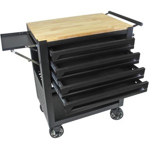 4-Drawer Rolling Tool Chest, Heavy Duty Metal Tool Cart with Wooden Top & Adjustable Shelf, Mobile Workshop Organizer for Garage/Workshop, Black - 1 of 4