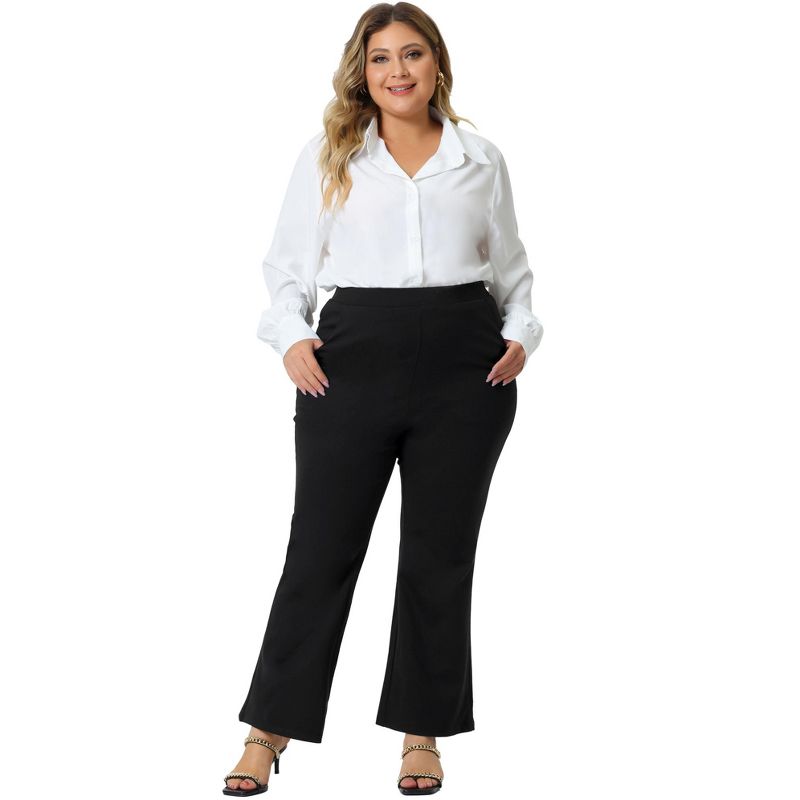 Agnes Orinda Women's Plus Size Bell Bottom Flare Leg Stretchy High Waist with Pockets Long Pants, 3 of 6