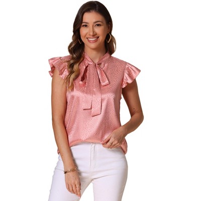 INSPIRE CHIC Women's Casual Ruffled Cap Sleeve Work Polka Dots Shirt Blouse