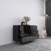 High Glossy Surface 6 Drawers Chest of Drawer with Golden Handle and Golden Steel Legs Black Color Vanity - 2 of 4