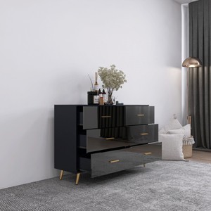 KWPZQEB High Glossy Surface Chest with 6 Drawers, Wooden Chest of Drawers with Golden Steel Legs, Storage Cabinet for Hallway, Bedroom - 1 of 4