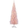 HOMCOM 6' Tall Pre-Lit Slim Noble Fir Artificial Pencil Christmas Tree with Realistic Branches, 170 Warm White LED Lights and 390 Tips, Pink - 4 of 4