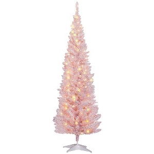 6ft Pencil Christmas Tree, Slim Artificial Christmas Tree with Realistic Branches and Warm White LED Lights - 1 of 4