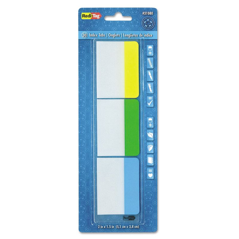 Redi-Tag Write-On Self-Stick Index Tabs 1 1/2 x 2 Blue Green Yellow 30/Pack 31080, 1 of 4