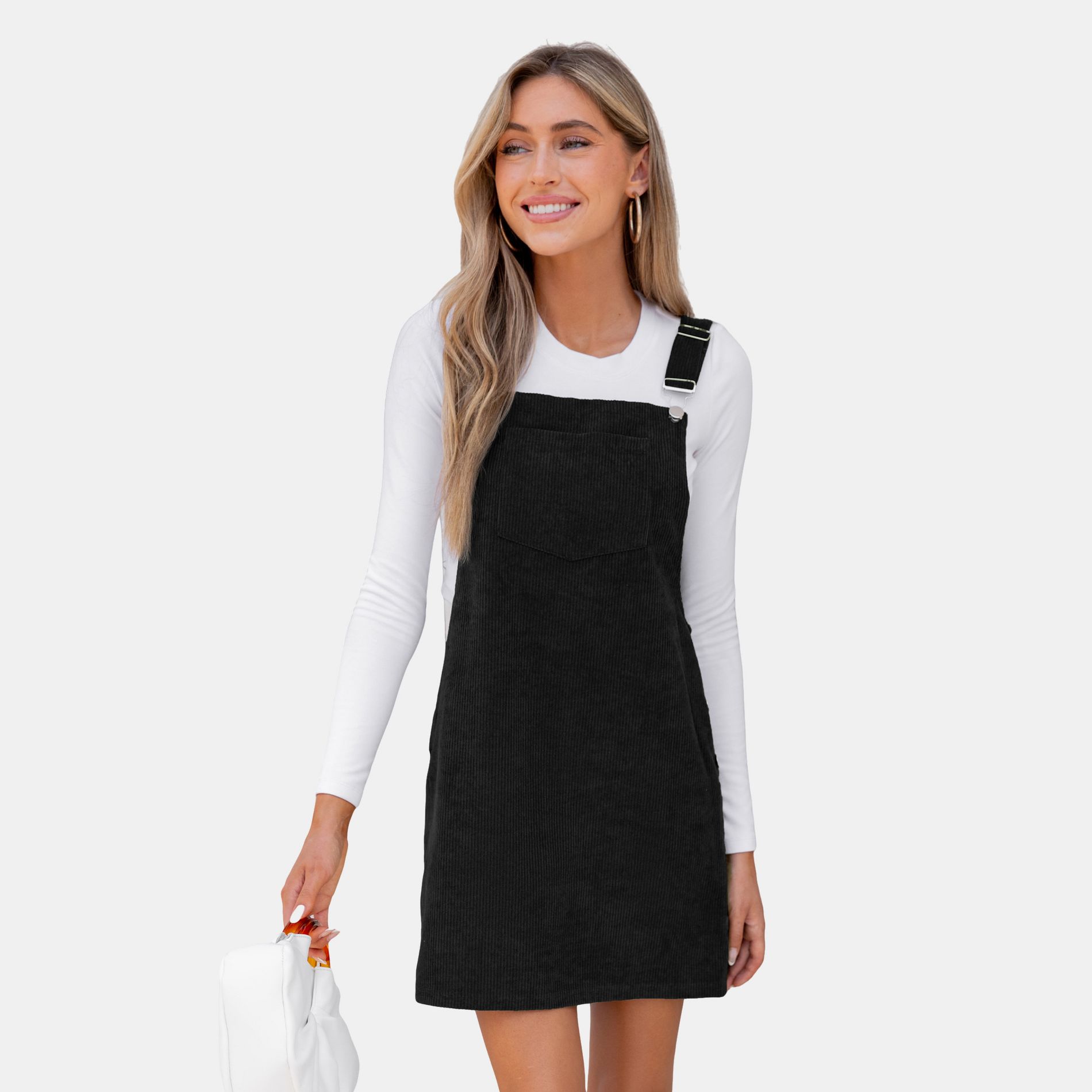 Women's Corduroy Square Neck Overall Dress - Cupshe-S-Black