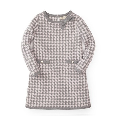 Hope & Henry Girls' Bow Detail Sweater Dress (Pink and Grey, Large)