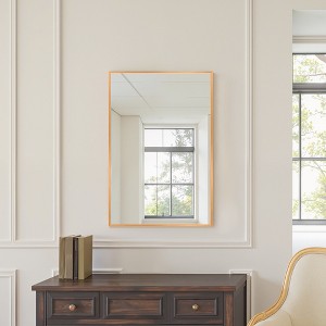 Lirago 38" x 26" Rectangle Hanging Bathroom Mirror with Gold Scratch-Resistant Aluminum Alloy Frame - 1 of 3