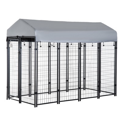 Pawhut 8' X 4' X 6' Large Dog Kennel Outdoor Steel Fence With Uv-resistant  Oxford Cloth Roof & Secure Lock : Target