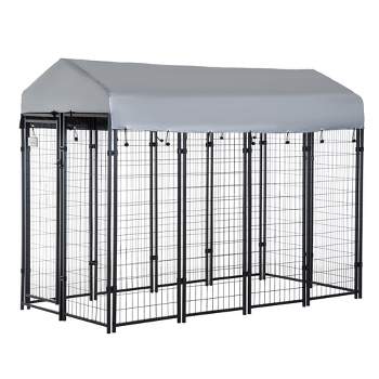 Pawhut Large Outdoor Dog Kennel Steel Fence with UV-Resistant Oxford Cloth Roof & Secure Lock