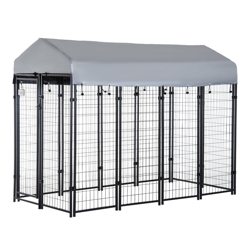 Pawhut Large Outdoor Dog Kennel Steel Fence with UV-Resistant Oxford Cloth Roof & Secure Lock, 1 of 9