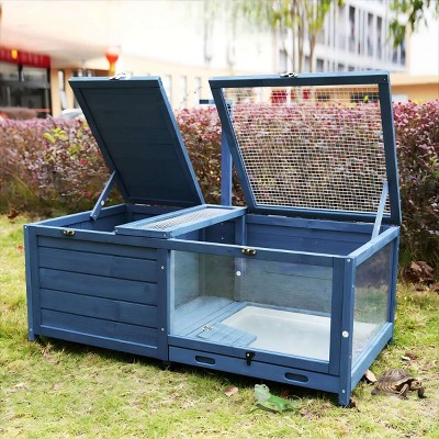 LAOTIES 40" Wooden Tortoise House,Indoor And Outdoor Reptile Habitat with Acrylic Window,Removable Tray And Lamp Stand
