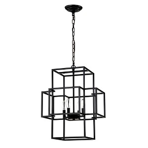 DOMETOUR 4-Light Matte Black Metal Lantern Pendant, Industrial Farmhouse Chandelier for Dining Room/Foyer, Adjustable Height (E12 Bulbs Excluded) - 1 of 4