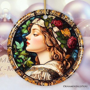 Feminine Beauty in Renaissance Italy Stained Glass Ornament, Artistic Medieval Christmas Gift| OrnamentallyYou - 1 of 4
