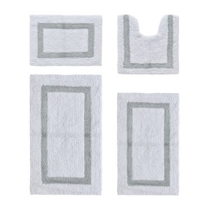 Hotel 4 PC Bath Rug 100% Premium Cotton Tufted Weave Two Tone Reversible Bathroom Rug, Super Soft Absorbent, Machine Washable Bath Mat - 1 of 4