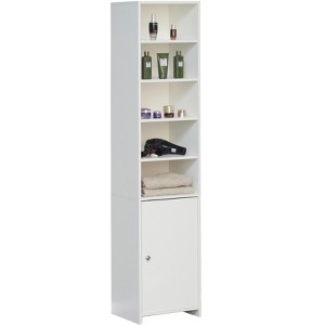 Basicwise Tall Freestanding Bathroom Laundry Storage Organizer Cabinet  Linen Tower, White - 1 of 4