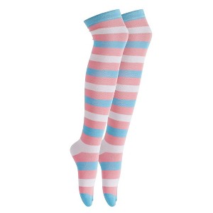 Striped Patterned - Over the Knee - Socks from the Sock Panda (Women's Sizes Adult Medium) - Pink and Baby Blue - 1 of 4