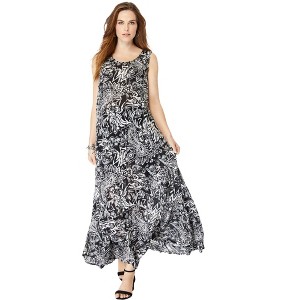 Roaman's Women's Plus Size Petite Sleeveless Crinkle Dress - 1 of 4