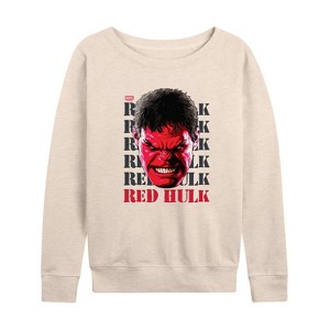 Women's - Marvel - Big Red Hulk Face Lightweight French Terry Wide Neck Long Sleeve Shirt - 1 of 4