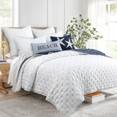 White and Navy Embroidered Euro Sham Set of 2