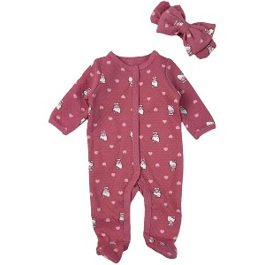 Hello Kitty Baby Girls' 2-Piece Footed Coverall and Bow Headband - 1 of 3