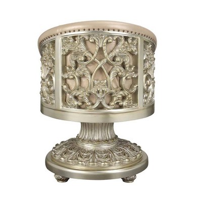 Antique Gold Floral Faux Leather Dining Chair with Wood Base