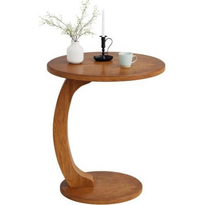 Syemin End Tables C-Shaped Round End Table Small Sofa Side Table for Living Room or Bedroom, Retro Boho Nightstand, Brown, 18.9"*18.9"*23.62"
