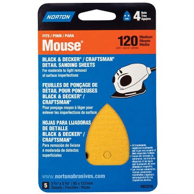 Norton 5-1/4 in. L X 3-3/4 in. W 120 Grit Aluminum Oxide Mouse Sandpaper 5 pk