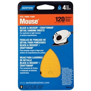 Norton 5-1/4 in. L X 3-3/4 in. W 120 Grit Aluminum Oxide Mouse Sandpaper 5 pk - 1 of 1