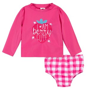 Gerber Baby & Toddler Girls' Two-Piece Long Sleeve Rash Guard Set and Swim Brief - 1 of 4