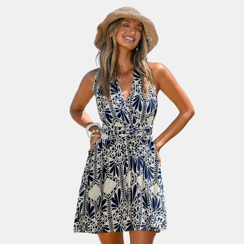 Женские платья Cupshe Women's Wrap Dress Flattering Floral Print Deep V-Neckline-M-Blue