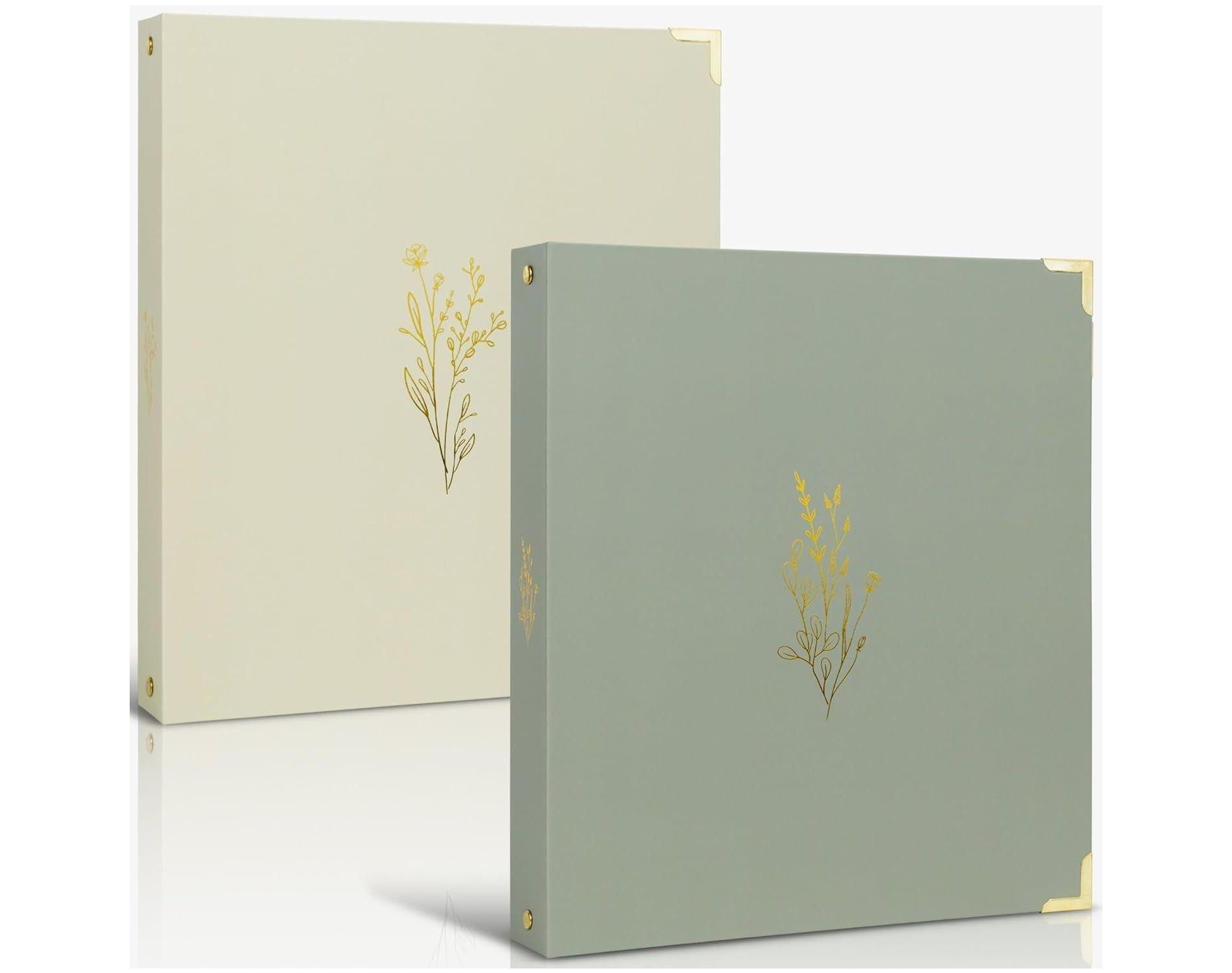 Aesthetic 3 Ring Binder Set of 2 - 1 Inch, Fits Letter Size - Beige-Green with Pockets - For School, Office, Work - Office Products