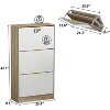 Hitow Tipping Shoe Cabinet Woodgrain Finish 3 Drawer Mirrored Doors - 3 of 4