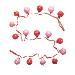Storied Home Embossed Mercury Glass Ornament Garland with Velvet Ribbon, Pink and Red - 1 of 2
