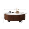 GDFStudio Cherry 35.4" Round Faux Marble Coffee Table with Two-Drawer, Brown/White - 3 of 4