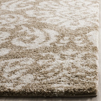 Beige and Cream Floral Shag 5' x 5' Square Rug