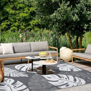 Modern Tropical Leaf Outdoor Rug Waterproof Plastic Straw Rug, UV-Resistant Reversible Mat for Camping RV Porch - 1 of 4