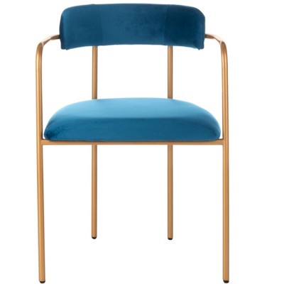 Elegant Navy Velvet and Gold Metal Upholstered Arm Chair