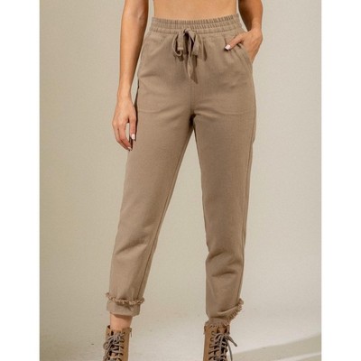 Women's Solid Cotton High Waist Twill Pant - VERY J