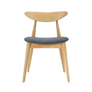 Gulches Set of 2 Retro Rubberwood Dining Chairs - Ergonomic Curved Back with Plush Gray Cushions, Natural Finish, 300 lbs Capacity, TSCA-Certified - 1 of 4