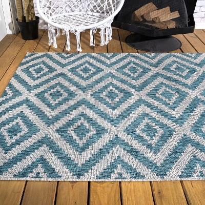Sintra Diamond Tribal 4'x6' Reversible Indoor/Outdoor Rug Blue/Gray