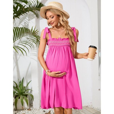 Women Maternity Dress Summer Cute Spaghetti Midi Dresses Sleeveless Adjustable Straps Dress for Photoshoot Baby Shower