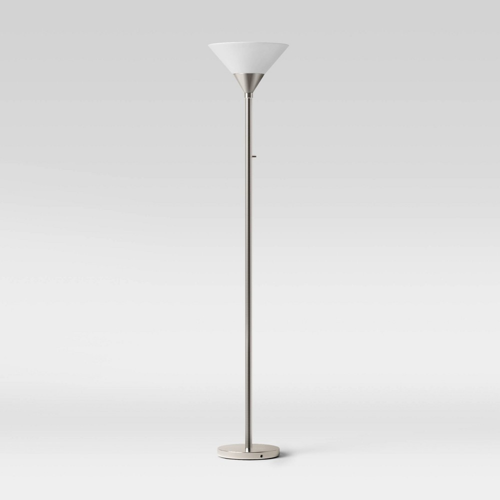 Photos - Floodlight / Street Light Torchiere Floor Lamp Silver with Glass Shade - Threshold™