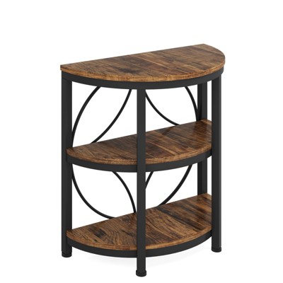 FONTOI 3-Tier Half Moon End Table, 23.62" Industrial Side Table with Storage Shelves, Semi-Circle Accent Table, Rustic Brown, 11.81"*25.59"*23.62"