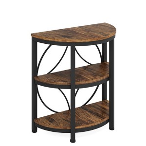 FONTOI 3-Tier Half Moon End Table, 23.62" Industrial Side Table with Storage Shelves, Semi-Circle Accent Table, Rustic Brown, 11.81"*25.59"*23.62" - 1 of 4