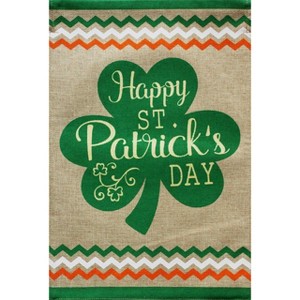 St. Patrick's Day Clover Burlap Garden Flag Shamrock 18" x 12.5" Briarwood Lane - 1 of 4